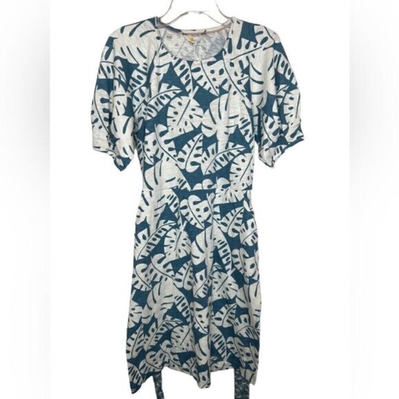 Boden Heritage Blue Banana Leaf Amanda Belted Jersey Dress Size 8 - Picture 2 of 12
